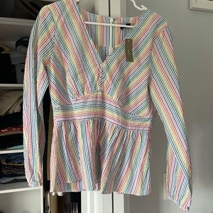 NWT J. Crew V Neck Peplum top in rainbow  size 10.